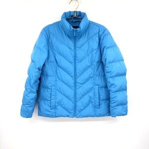 Lands' End Blue Down Puffer Jacket Womens Size S 6-8 Lightweight Quilted Coat
